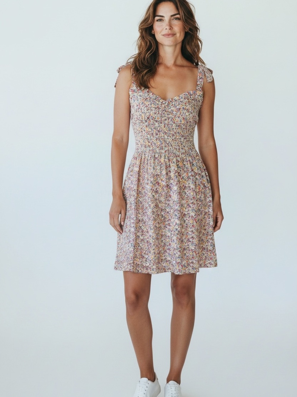 Market & Spruce Pastel Floral Smocked Tie-Shoulder Midi Dress - Picture 2 of 6
